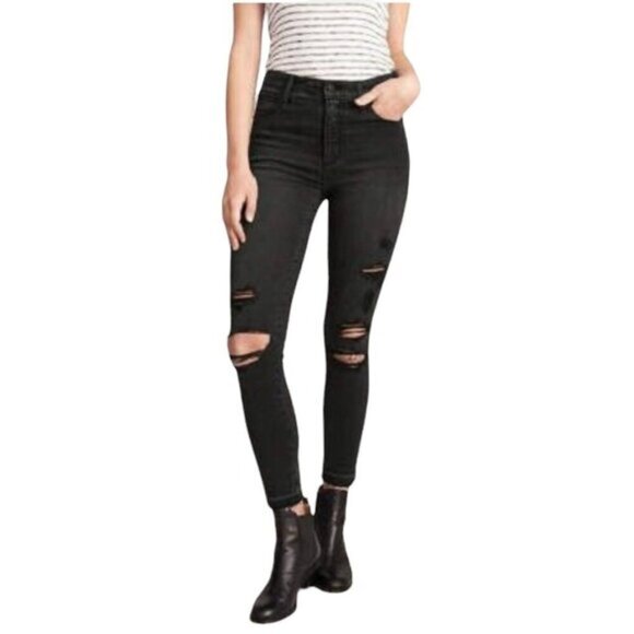 Abercrombie & Fitch High Rise Simone Distressed Slim Jeans Womens Black Jean 27 - Picture 1 of 6